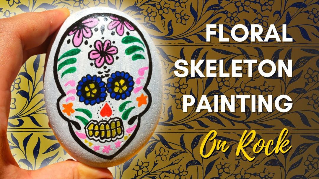 How To Paint Floral Skeleton On Rock With Acrylic Paint Pens