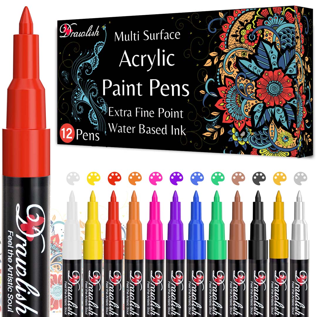 New Product Launched! Drawlish Set of 12 Acrylic Paint Pens 0.7mm Extra Fine Point Water Based acrylic paint pens-drawlish.myshopify.com