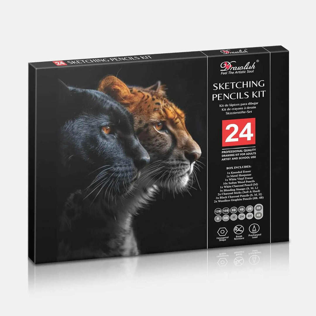 Drawing Set for Adults – 24-Piece Artist Pencil Set for Artists & Professionals - sketch pencil, artist pencil, graphite pencils