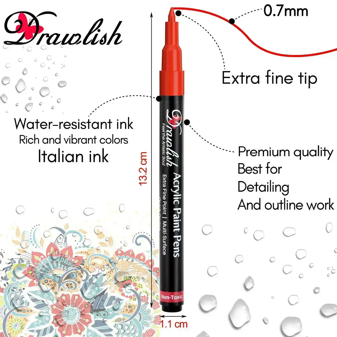 Extra Fine Tip Acrylic Painter Pens Set of 12 Paint Markers - Paint Pens, paint pens kids, acrylic paint pen
