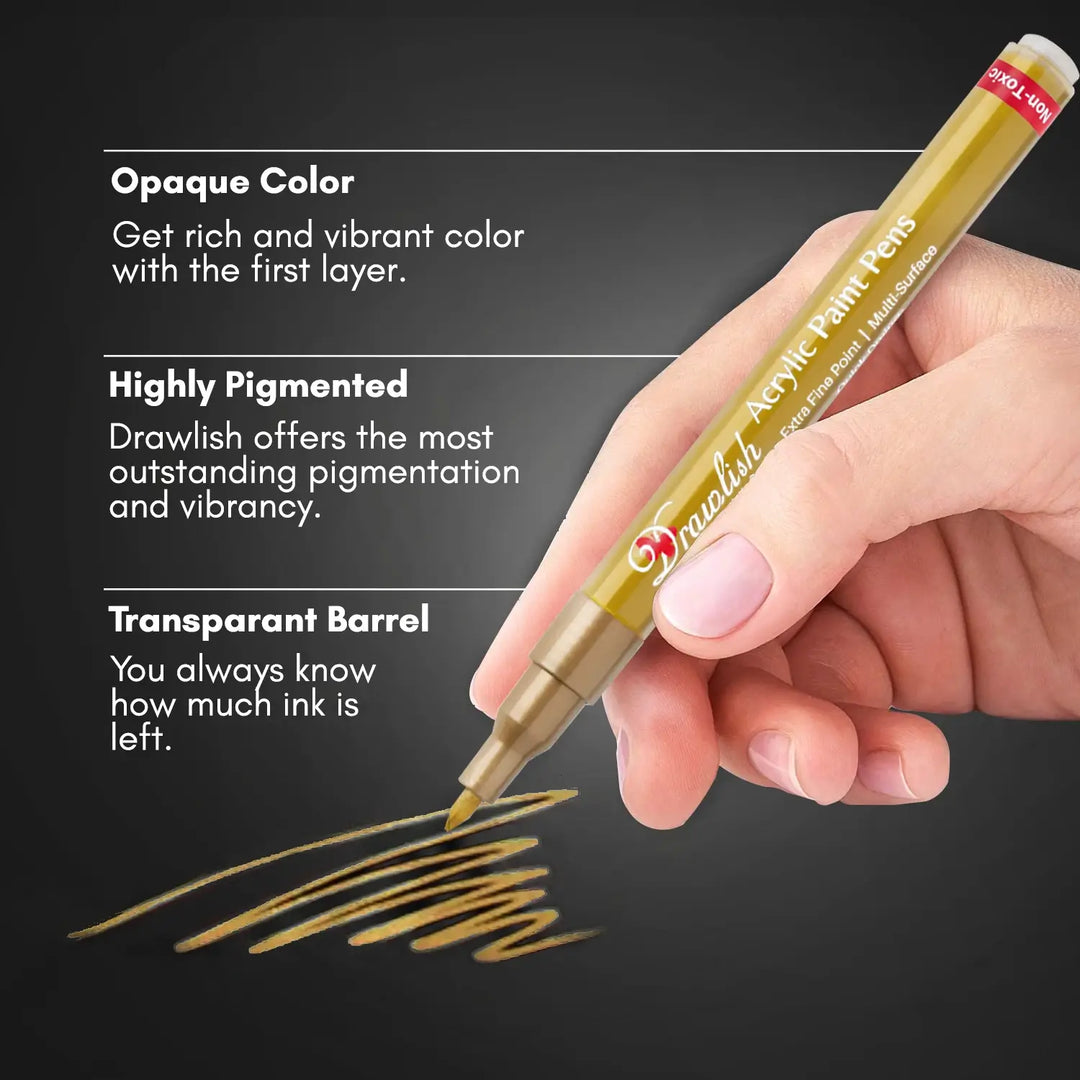 2 Gold Paint Markers & 2 Silver Paint Pens - Set of 4 Acrylic Pens - metallic gold paint pen, painters marker, opaque markers