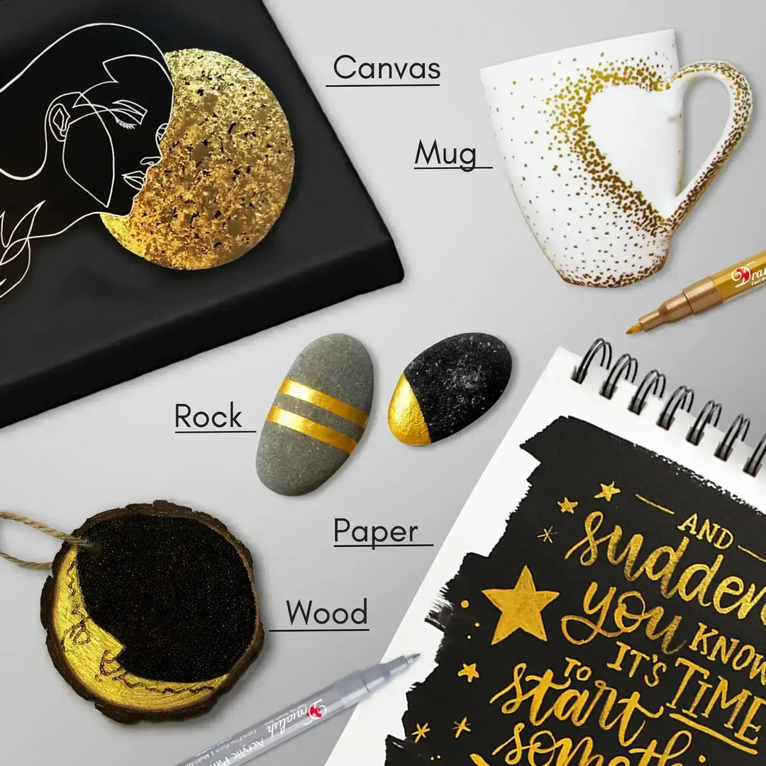 2 Gold Paint Markers & 2 Silver Paint Pens - Set of 4 Acrylic Pens - metallic gold paint pen, painters marker, opaque markers