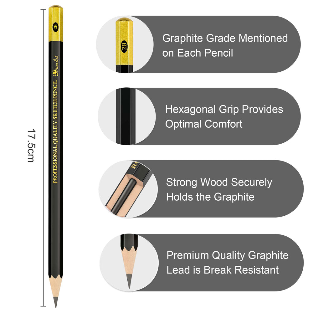 Drawing Pencils for Artists Set of 8 - B, 2B, 4B, 6B, 8B, HB, 2H, 4H - sketch pencil, artist pencil, graphite pencils
