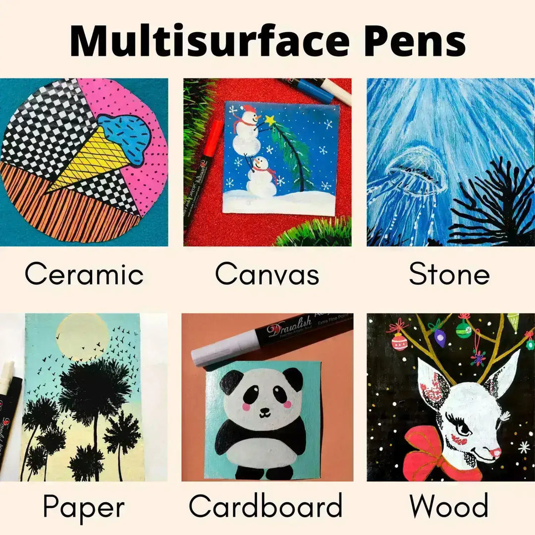Drawlish 2 Black Paint Pens & 2 White Marker Pens - Set of 4 Acrylic Pens - Paint Pens, paint pens kids, white glass pen