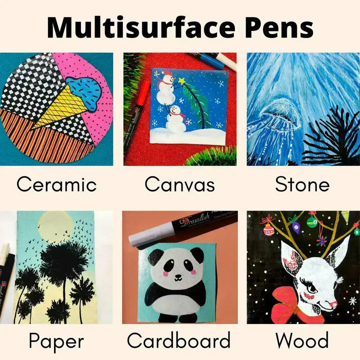 Drawlish 2 Black Paint Pens & 2 White Marker Pens - Set of 4 Acrylic Pens - Paint Pens, paint pens kids, white glass pen