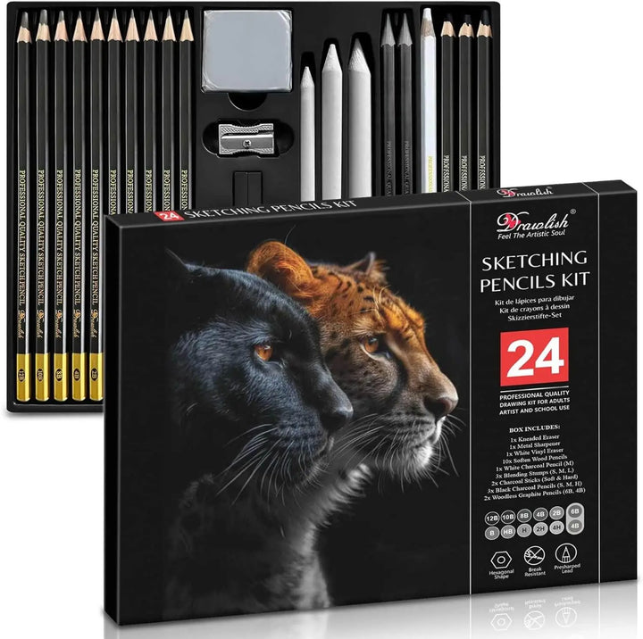 Drawing Set for Adults – 24-Piece Artist Pencil Set for Artists & Professionals - sketch pencil, artist pencil, graphite pencils