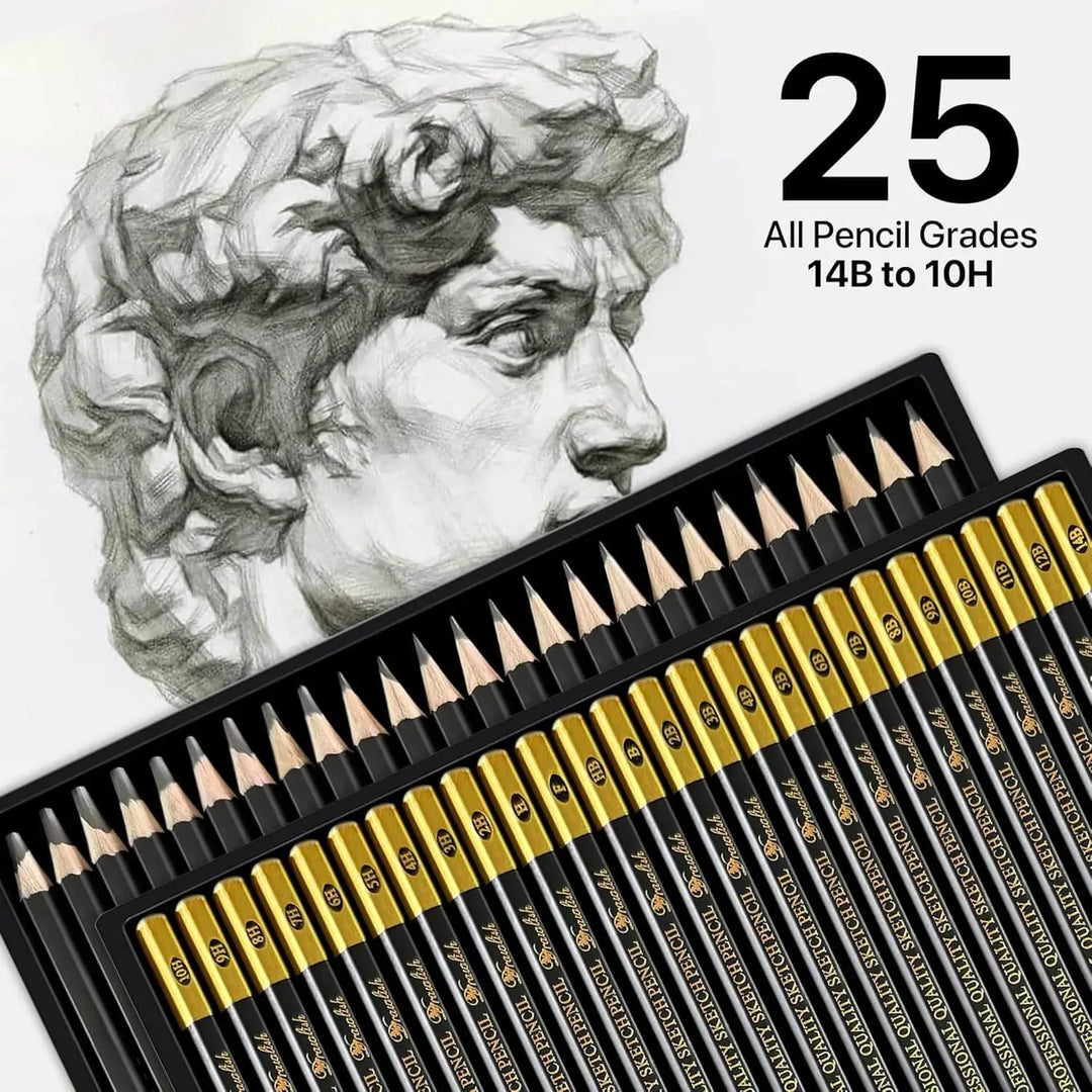 Drawing Pencils for Artists - 25 Grades (14B to 10H) Sketching Pencils Set - sketch pencil, artist pencil, graphite pencils
