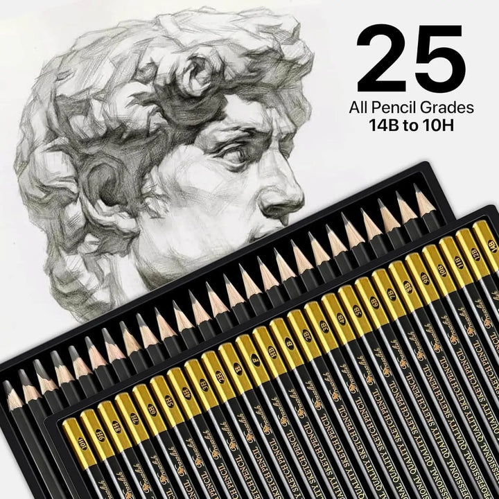 Drawing Pencils for Artists - 25 Grades (14B to 10H) Sketching Pencils Set - sketch pencil, artist pencil, graphite pencils