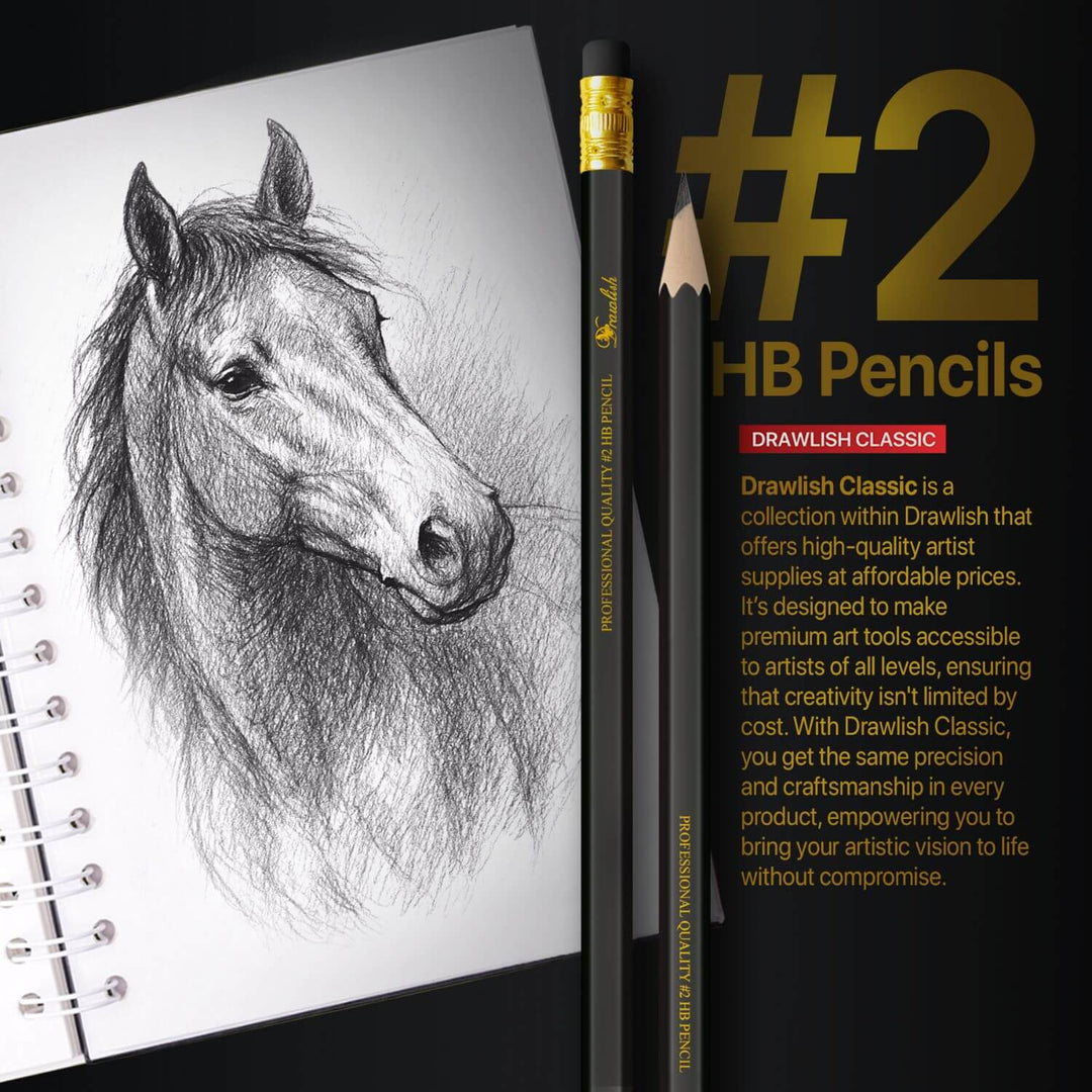 HB Pencils with Erasers - 12+1 Pack of Pre-Sharpened Sketching Pencils - sketch pencil, artist pencil, graphite pencils