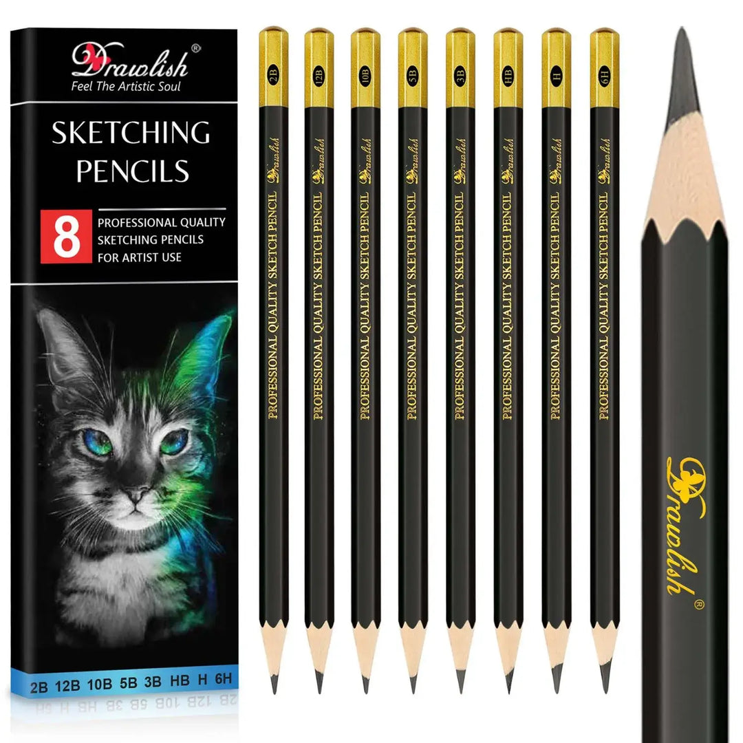 Sketch Pencils For Drawing Set of 8 - 2B 12B 10B 5B 3B HB H 6H Arts Pencils - sketch pencil, artist pencil, graphite pencils