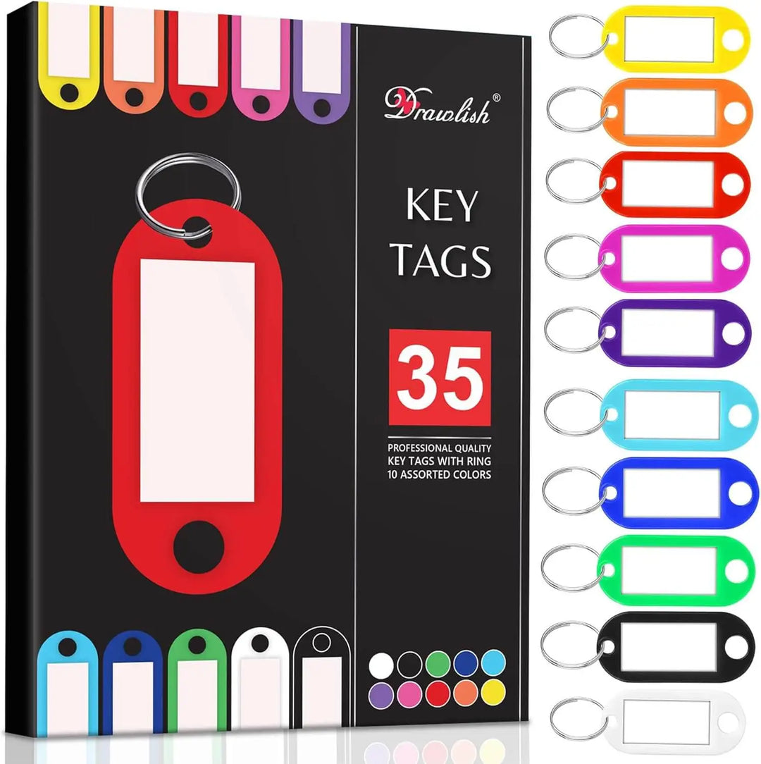 Key Tags With Labels - Pack of 35 Durable Key Fobs with Split Keyrings - key tags with labels heavy duty, plastic key tags, key fobs