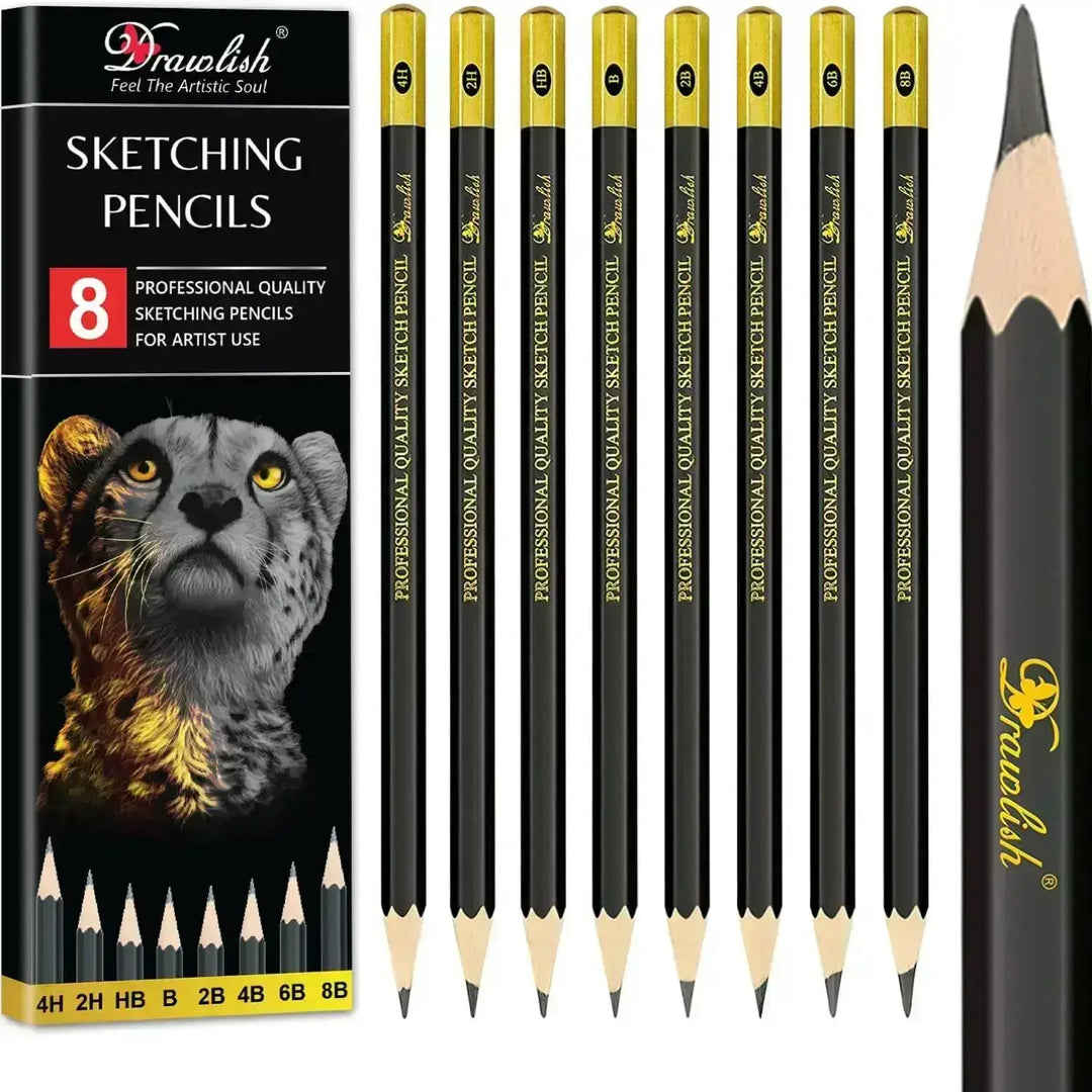 Drawing Pencils for Artists Set of 8 - B, 2B, 4B, 6B, 8B, HB, 2H, 4H - sketch pencil, artist pencil, graphite pencils