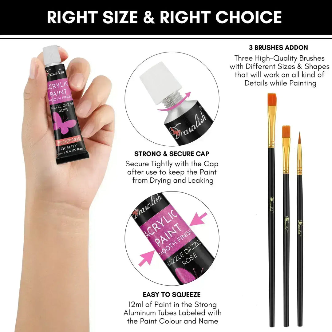 Famous Artist Acrylic Paint Set 12 Tubes + 3 Brushes - acrylic painters, acrylic painting sets, Acrylic paint