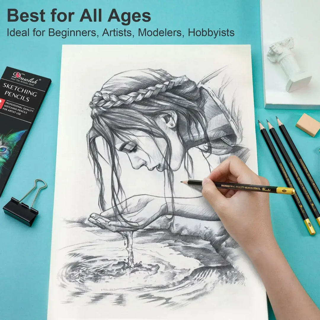 Sketch Pencils For Drawing Set of 8 - 2B 12B 10B 5B 3B HB H 6H Arts Pencils - sketch pencil, artist pencil, graphite pencils