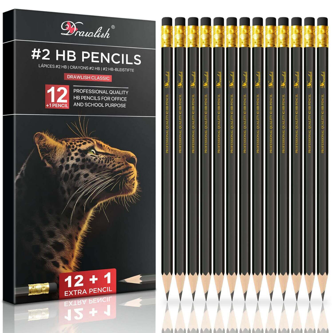 HB Pencils with Erasers - 12+1 Pack of Pre-Sharpened Sketching Pencils - sketch pencil, artist pencil, graphite pencils