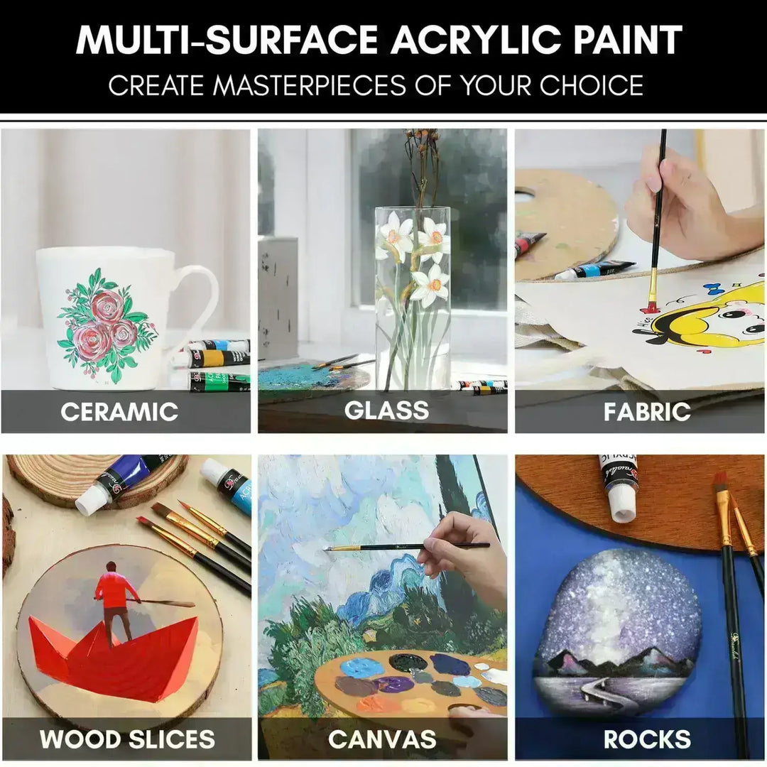Famous Artist Acrylic Paint Set 12 Tubes + 3 Brushes - acrylic painters, acrylic painting sets, Acrylic paint