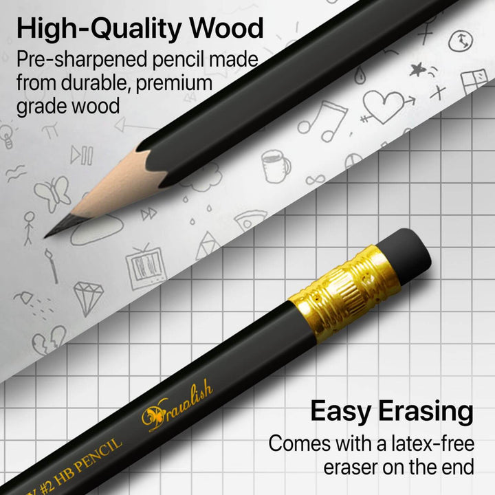 HB Pencils with Erasers - 12+1 Pack of Pre-Sharpened Sketching Pencils - sketch pencil, artist pencil, graphite pencils