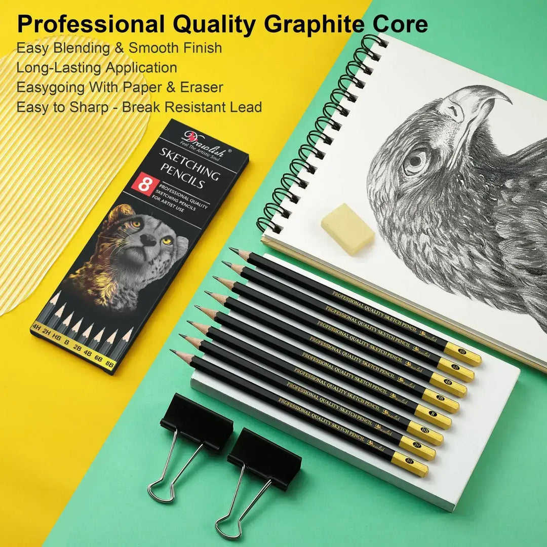 Drawing Pencils for Artists Set of 8 - B, 2B, 4B, 6B, 8B, HB, 2H, 4H - sketch pencil, artist pencil, graphite pencils