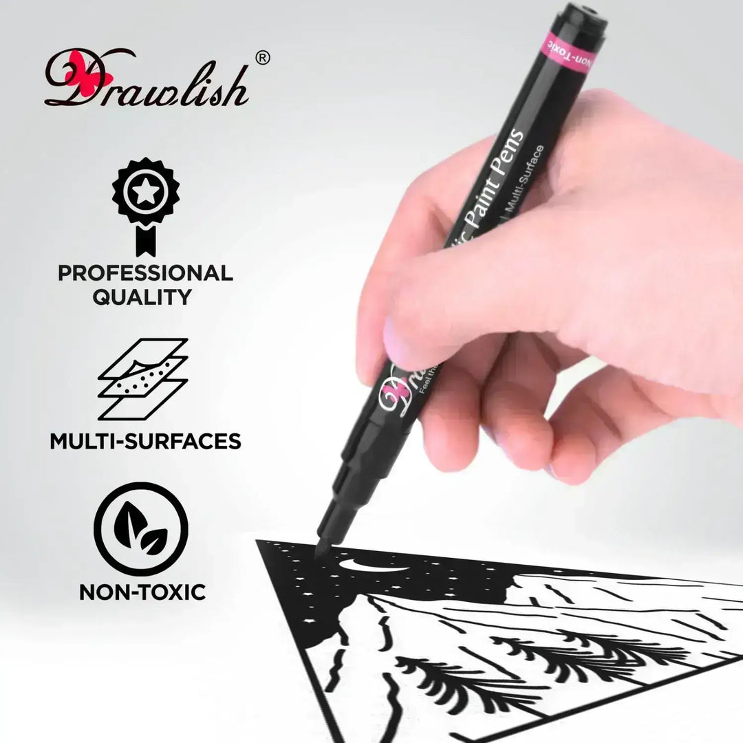 Drawlish 2 Black Paint Pens & 2 White Marker Pens - Set of 4 Acrylic Pens - Paint Pens, paint pens kids, white glass pen