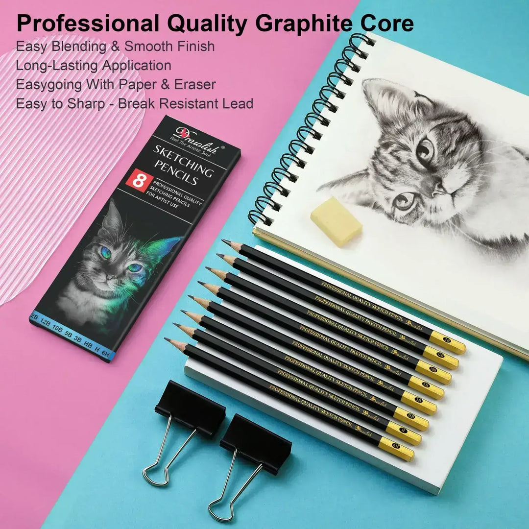Sketch Pencils For Drawing Set of 8 - 2B 12B 10B 5B 3B HB H 6H Arts Pencils - sketch pencil, artist pencil, graphite pencils