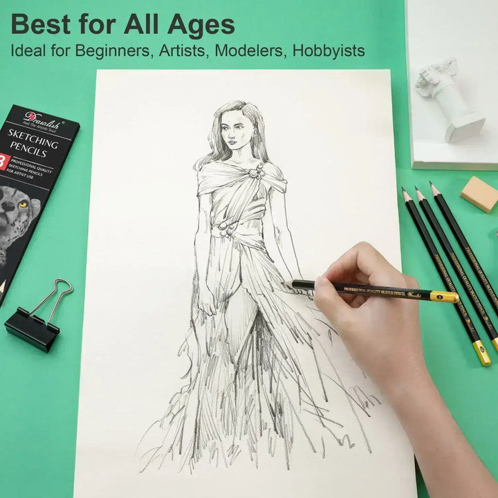 Drawing Pencils for Artists Set of 8 - B, 2B, 4B, 6B, 8B, HB, 2H, 4H - sketch pencil, artist pencil, graphite pencils