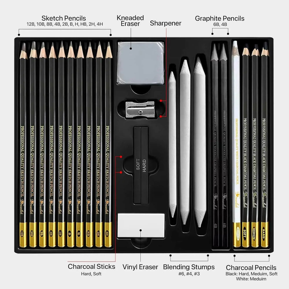 Drawing Set for Adults – 24-Piece Artist Pencil Set for Artists & Professionals - sketch pencil, artist pencil, graphite pencils