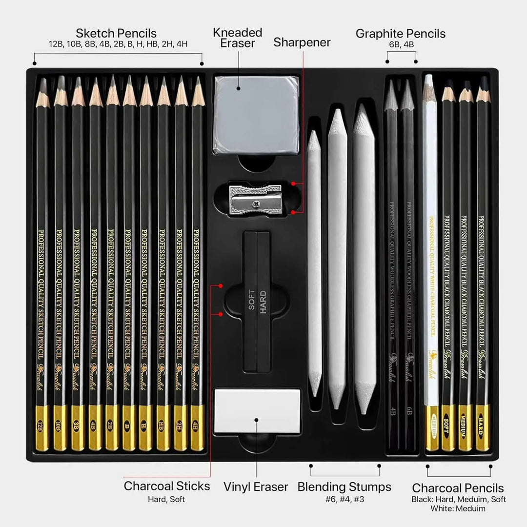 Drawing Set for Adults – 24-Piece Artist Pencil Set for Artists & Professionals - sketch pencil, artist pencil, graphite pencils