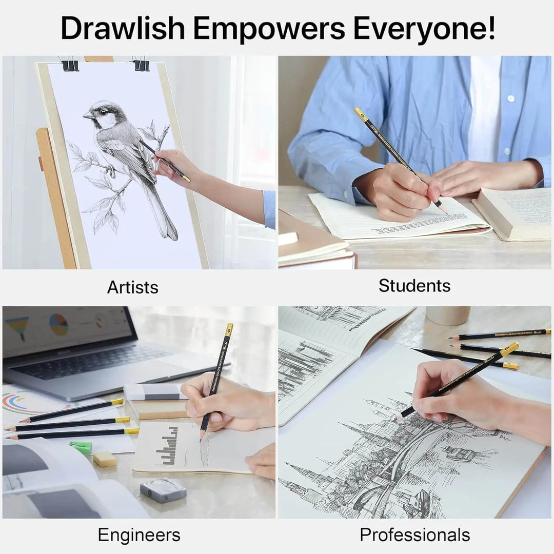 Drawing Pencils for Artists - 25 Grades (14B to 10H) Sketching Pencils Set - sketch pencil, artist pencil, graphite pencils