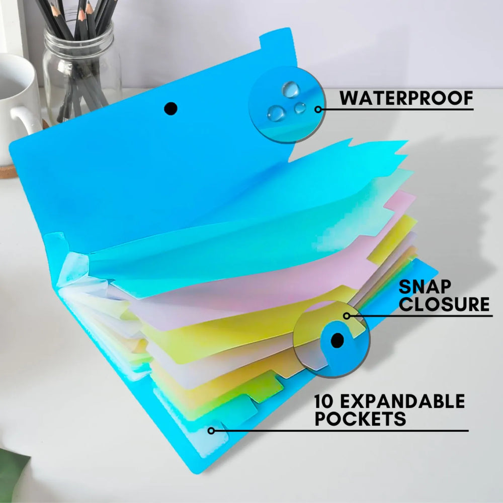 A4 Document Folder - 10 Poly Pockets of Expandable File Organiser - office folder, organiser file, folder for papers