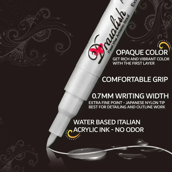 Drawlish 2 Black Paint Pens & 2 White Marker Pens - Set of 4 Acrylic Pens - Paint Pens, paint pens kids, white glass pen
