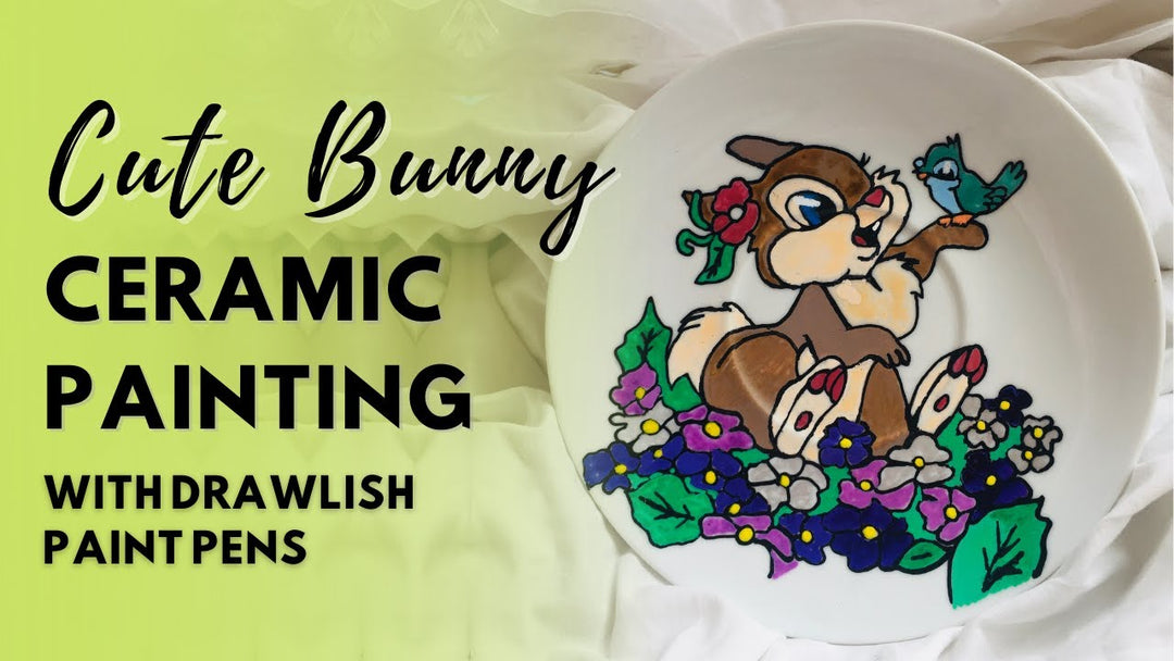 How To Paint Cute Bunny On Ceramic Plate With Acrylic Paint Pens