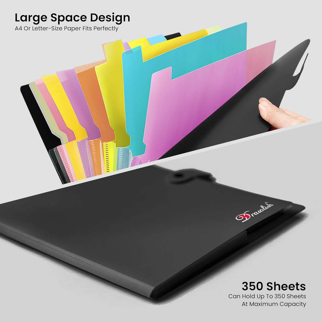 Black File Organiser with 10 Colorful Poly Pockets