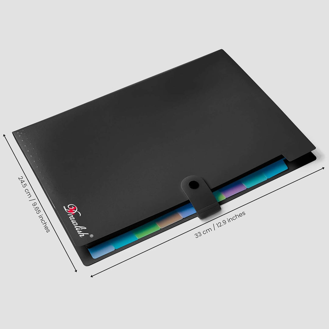Black File Organiser with 10 Colorful Poly Pockets