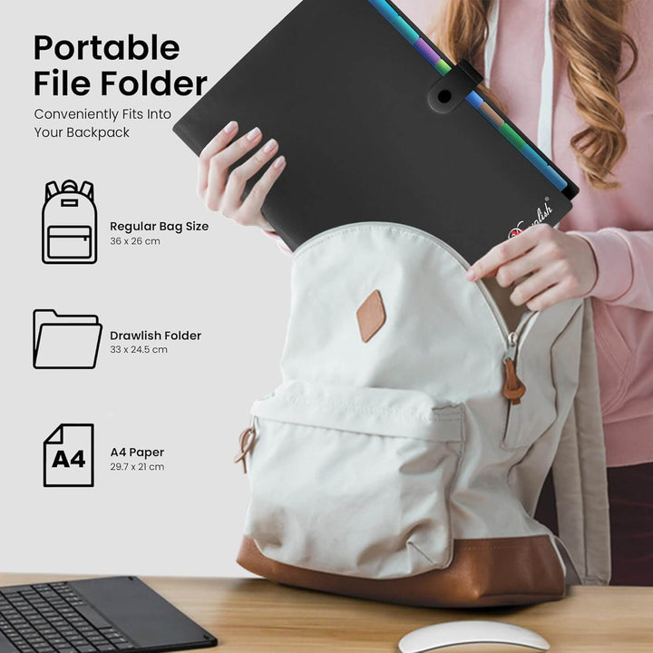 Black File Organiser with 10 Colorful Poly Pockets