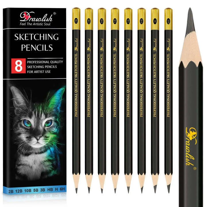 Sketch Pencils For Drawing Set of 8 - 2B 12B 10B 5B 3B HB H 6H Arts Pencils