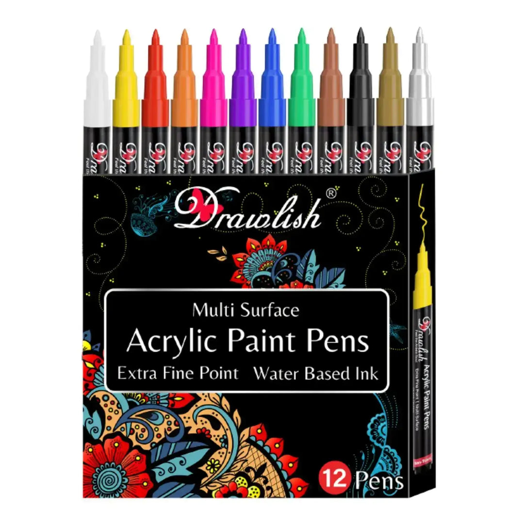 Premium 12 Extra Fine Tip Pens For Shoes, Rocks, Stones, Canvas-Drawing & Painting Kits