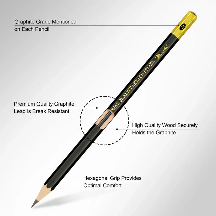 Sketch Pencils For Drawing Set of 8 - 2B 12B 10B 5B 3B HB H 6H Arts Pencils