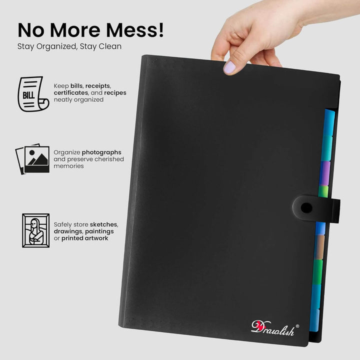 Black File Organiser with 10 Colorful Poly Pockets