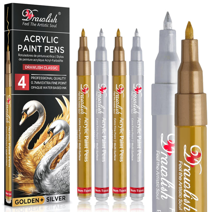 2 Gold Paint Markers & 2 Silver Paint Pens - Set of 4 Acrylic Pens