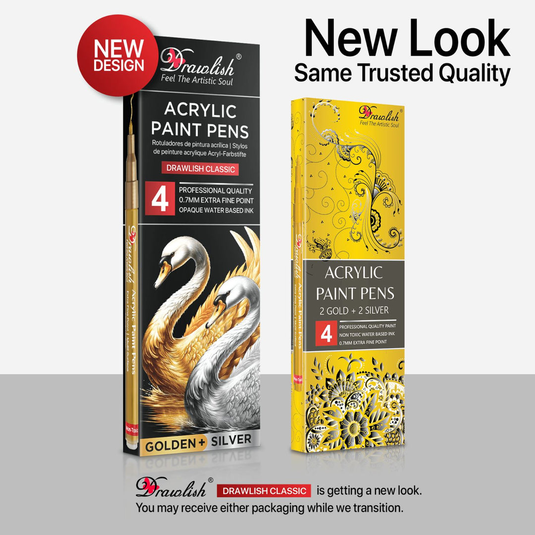2 Gold Paint Markers & 2 Silver Paint Pens - Set of 4 Acrylic Pens